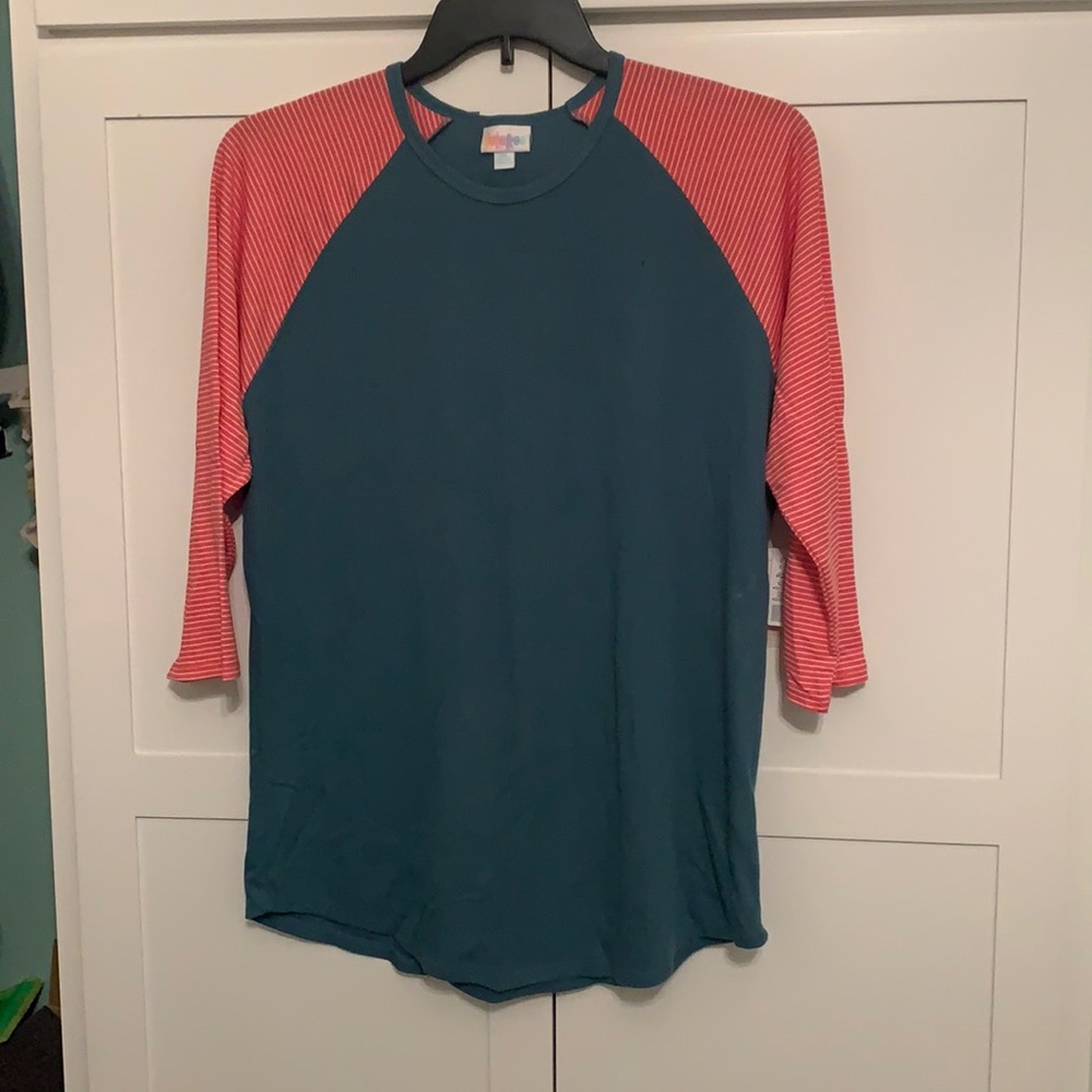 LuLaRoe Randy~Baseball Shirt~3/4 Length Sleeve~Teal and Orange